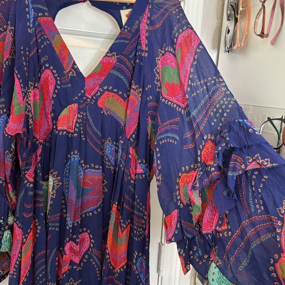 Farm Rio blue Shinny hearts print balloon sleeve maxi dress - Picture 7 of 16